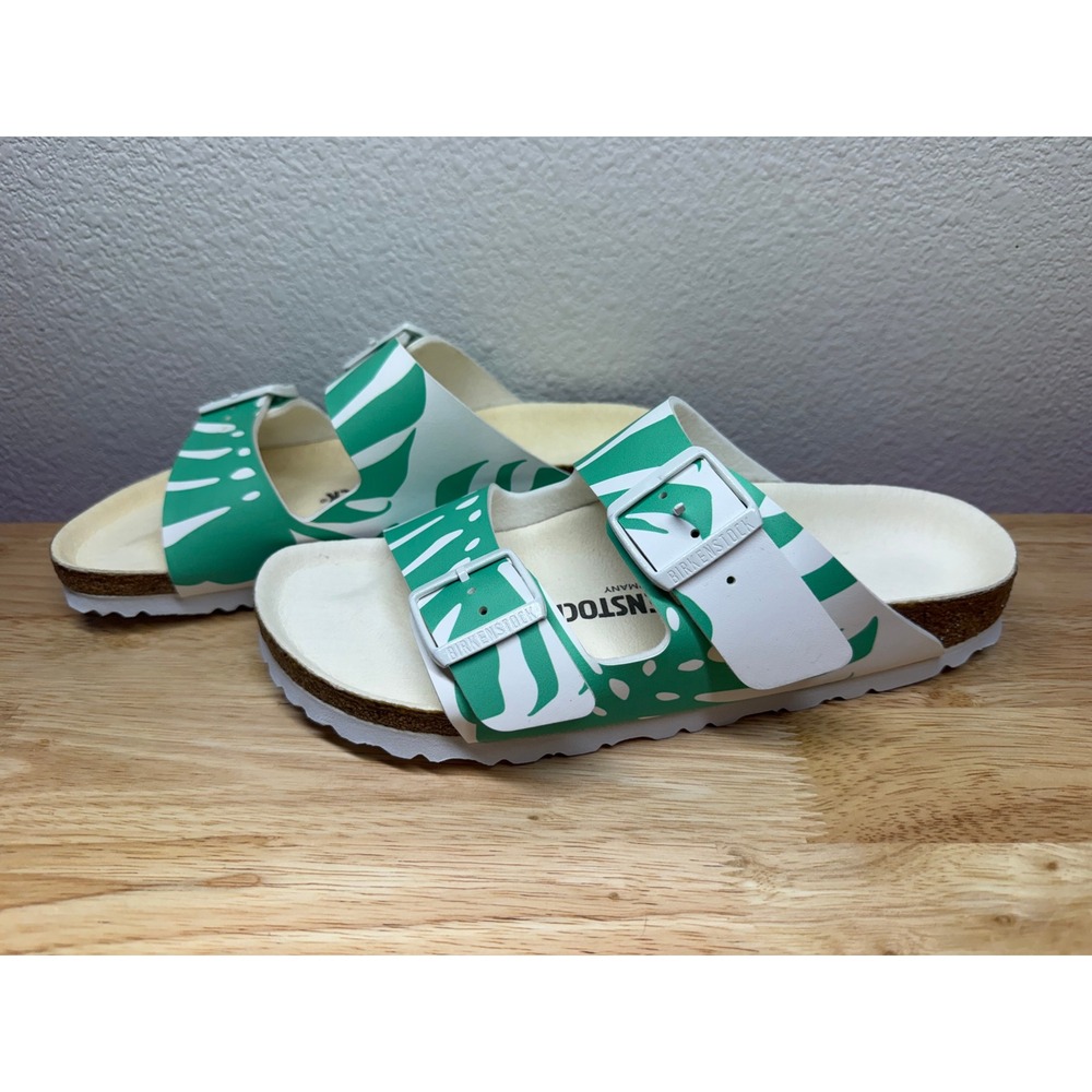 Birkenstock Arizona BS Monstera White Bold Jade Green Leaf Sandals‎ 38 US 7 NIB